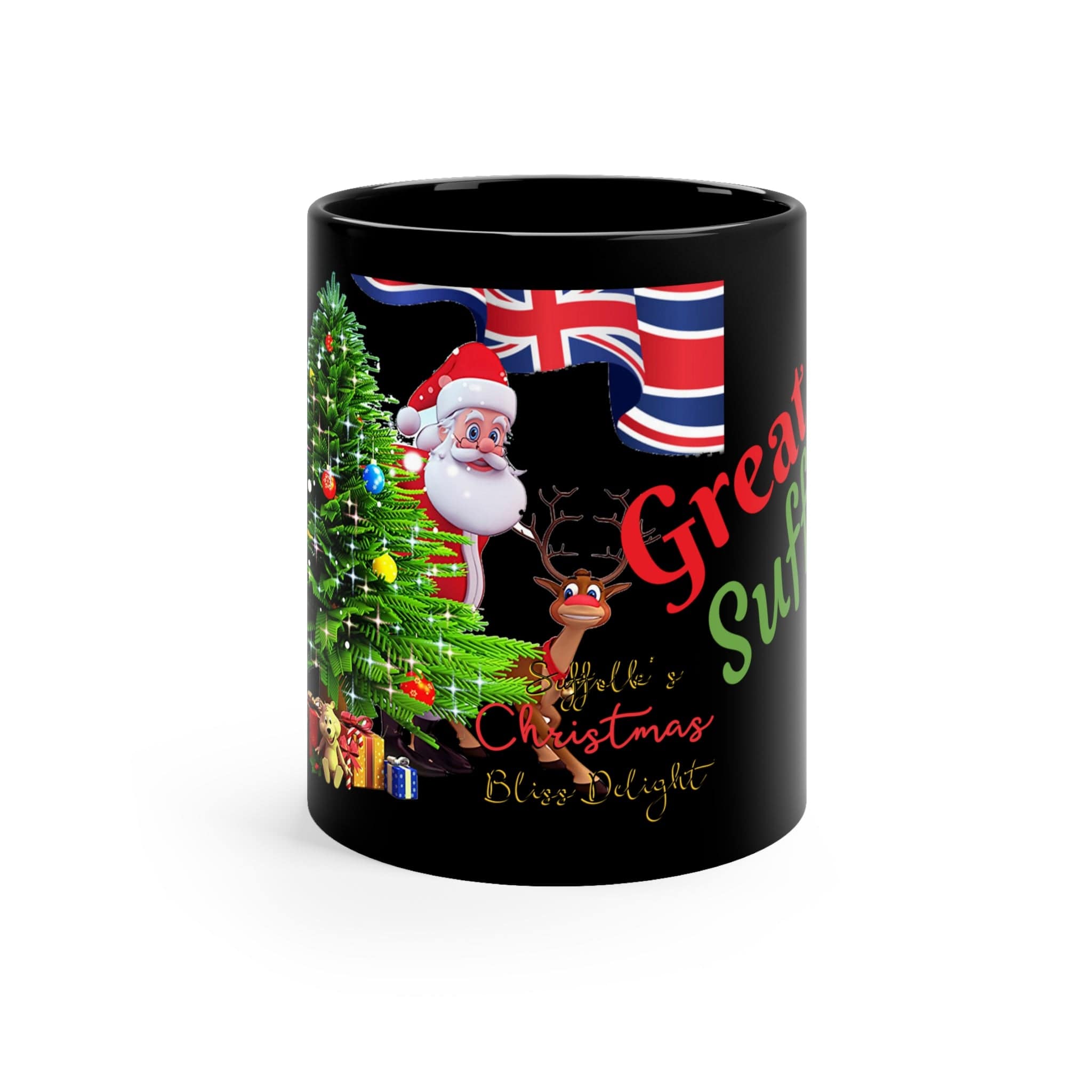 Printify Mug 11oz Suffolk's Christmas Charm: Joyful Festivities and Cheer on a Stunning Holiday Mug