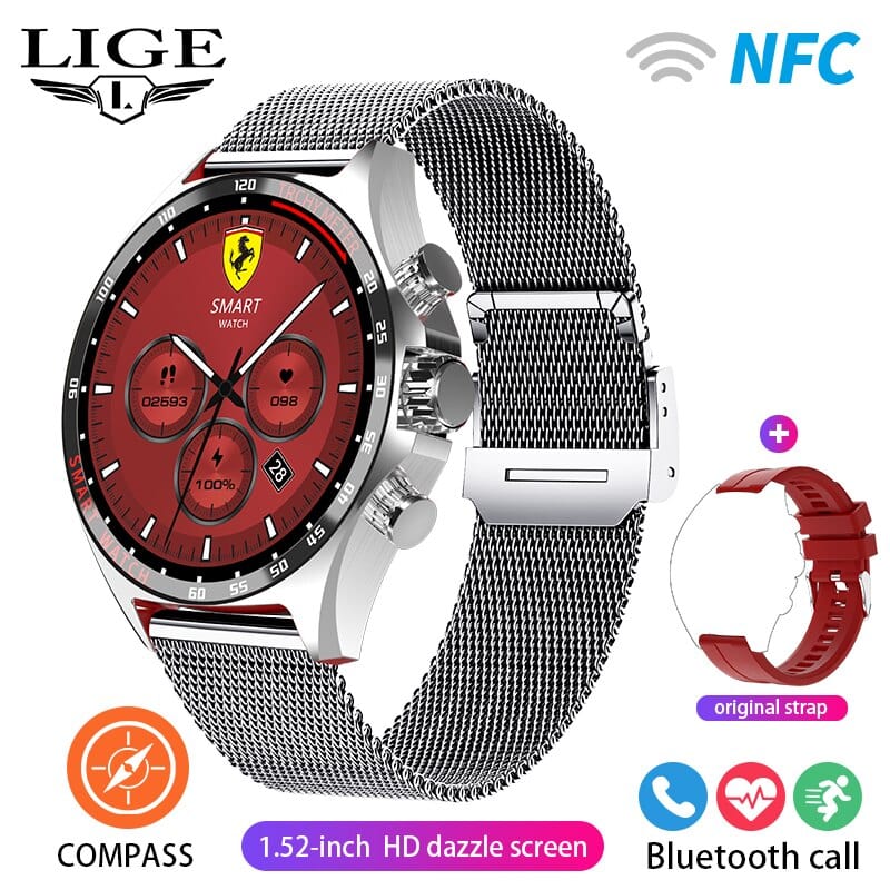 Sophie Store LIGE 2023 Smartwatch for Porsche Smart Watch Men Digital Watches Outdoor Sports Compass and NFC Bluetooth Call Wristwatch Golden