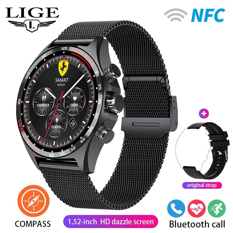 Sophie Store LIGE 2023 Smartwatch for Porsche Smart Watch Men Digital Watches Outdoor Sports Compass and NFC Bluetooth Call Wristwatch Golden