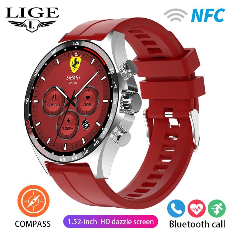 Sophie Store LIGE 2023 Smartwatch for Porsche Smart Watch Men Digital Watches Outdoor Sports Compass and NFC Bluetooth Call Wristwatch Golden
