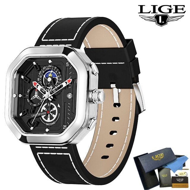Sophie Store LIGE Fashion Square Dial Leather Mens Watches Luxury Sport Waterproof Watch Man Chronograph Quartz WristWatch Relogio Masculino