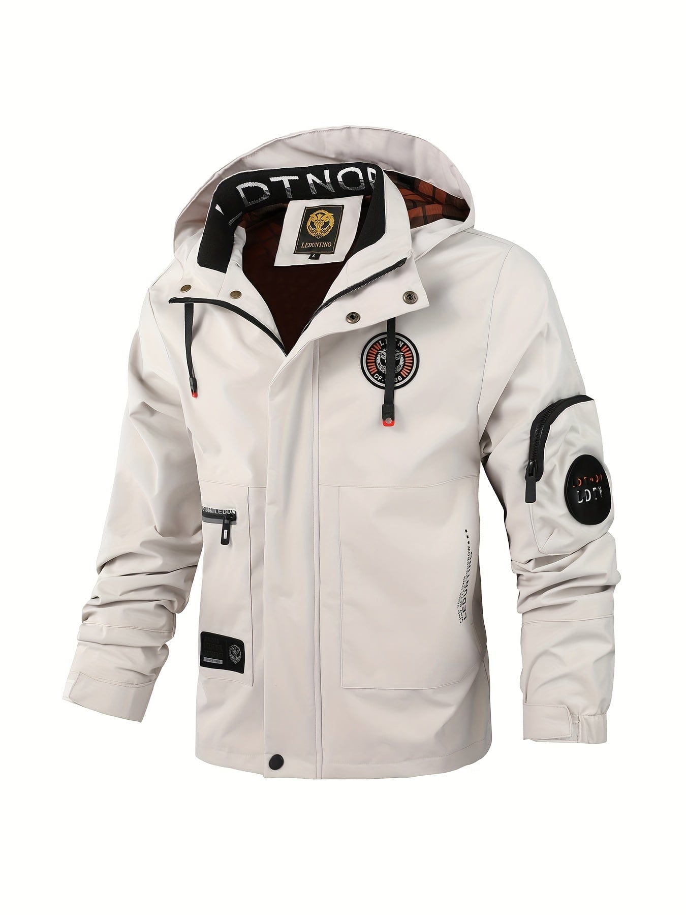 Sophie Store Ultimate Spring and Fall Companion: Men's Waterproof Zip-Up Jacket with Sleeve Pocket and Drawstring Hood