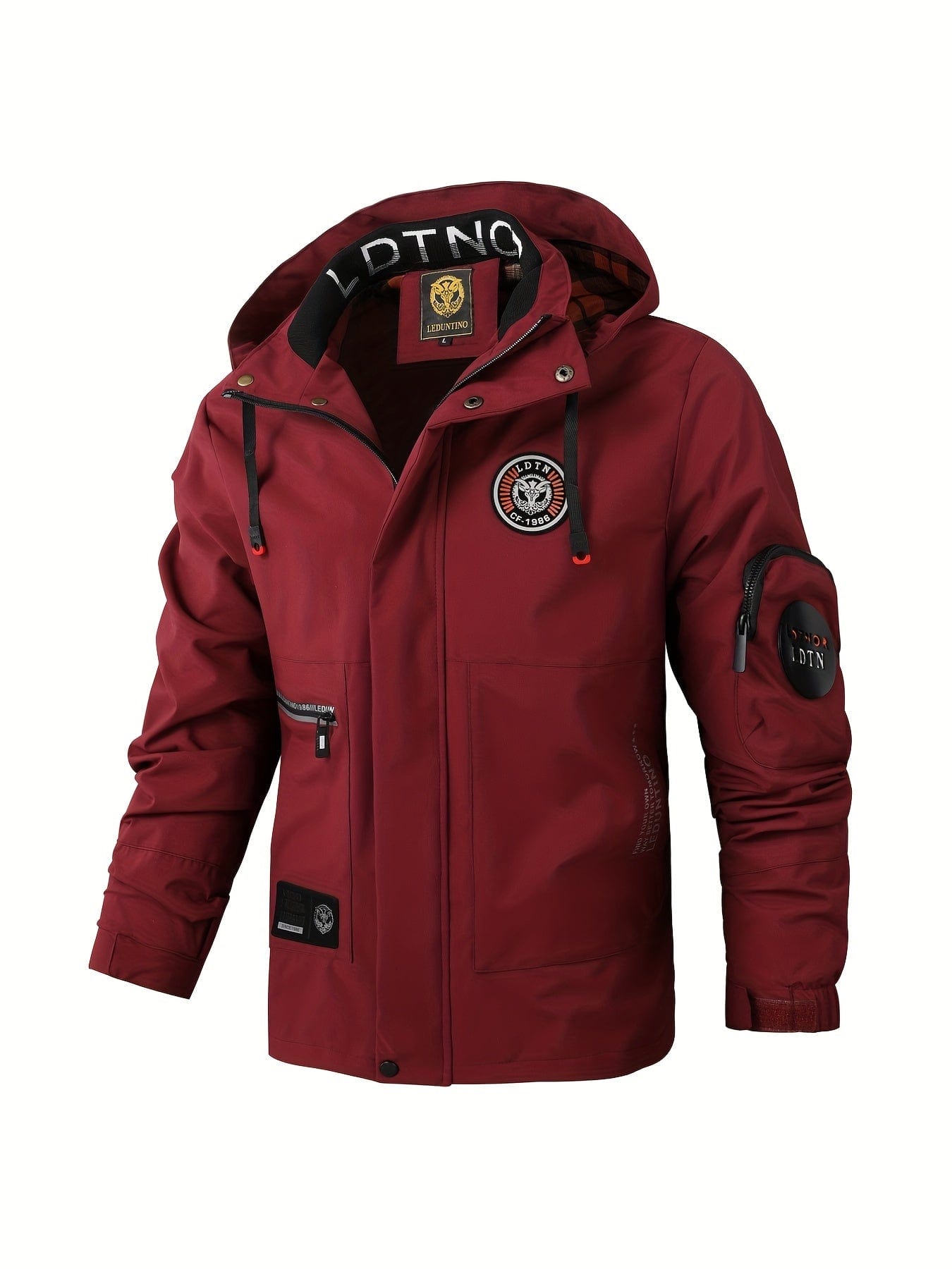Sophie Store Zipper Sleeve Pocket Waterproof Drawstring Hooded Jacket, Men's Casual Mid Stretch Zip Up Jacket For Spring Fall Outdoor