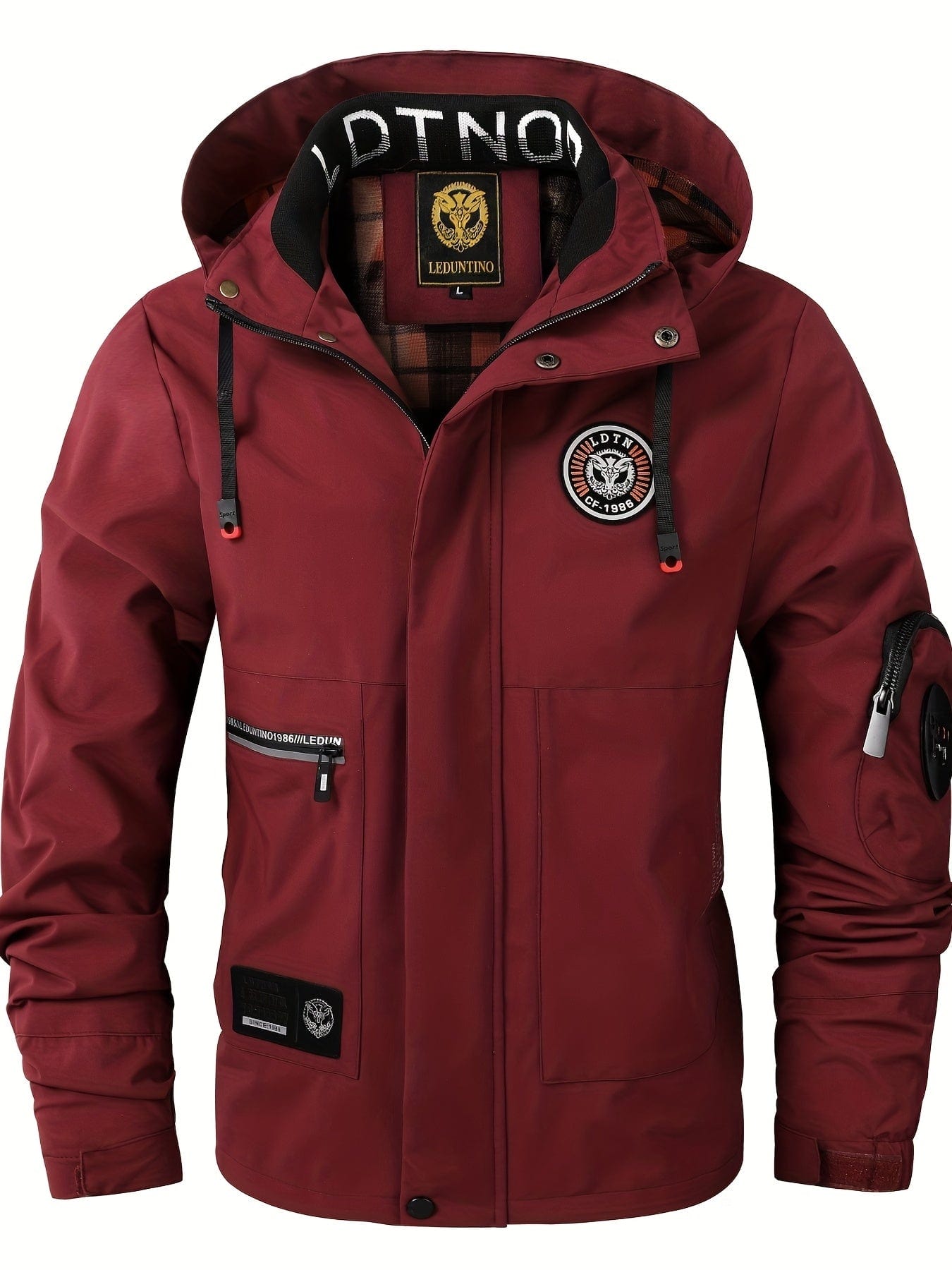 Sophie Store Zipper Sleeve Pocket Waterproof Drawstring Hooded Jacket, Men's Casual Mid Stretch Zip Up Jacket For Spring Fall Outdoor