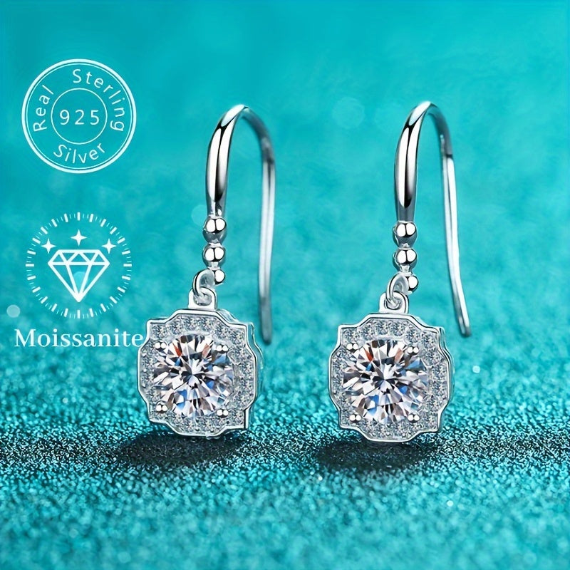 1ct Moissanite Hook Drop Earrings 18K Gold Plated 925 Silver Wedding Engagement Party Decor For Women Girls 1Pair