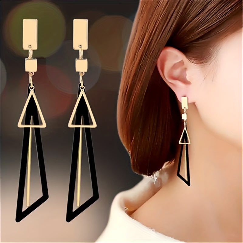 Geometric Hollow Out Tassel Earrings Stylish Triangle Color Block Dangle Earrings Classic Decorative Ear Ornaments Jewelry Accessories For Women