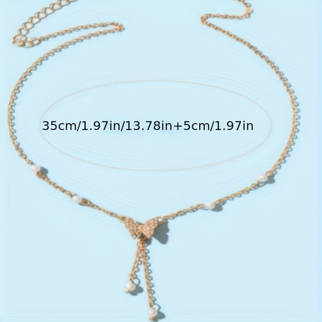 Women Trendy Faux Pearl Butterfly Clavicle Chain, Creative Necklace, Party Wedding Banquet Jewelry