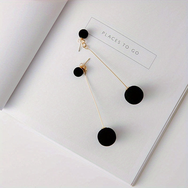 1pair New Black Wool Ball Earrings, Female Simple Autumn And Winter Velvet Round Ball Long Pendant Temperament Earrings Ear Studs, Ideal choice for Gifts