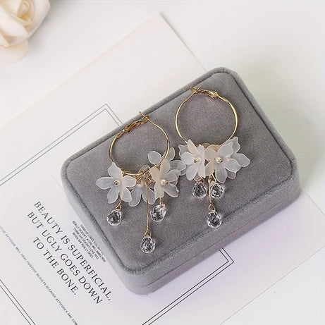 White Acrylic Flower Handmade Women's Long Earrings Female Wedding Party Jewelry Gift