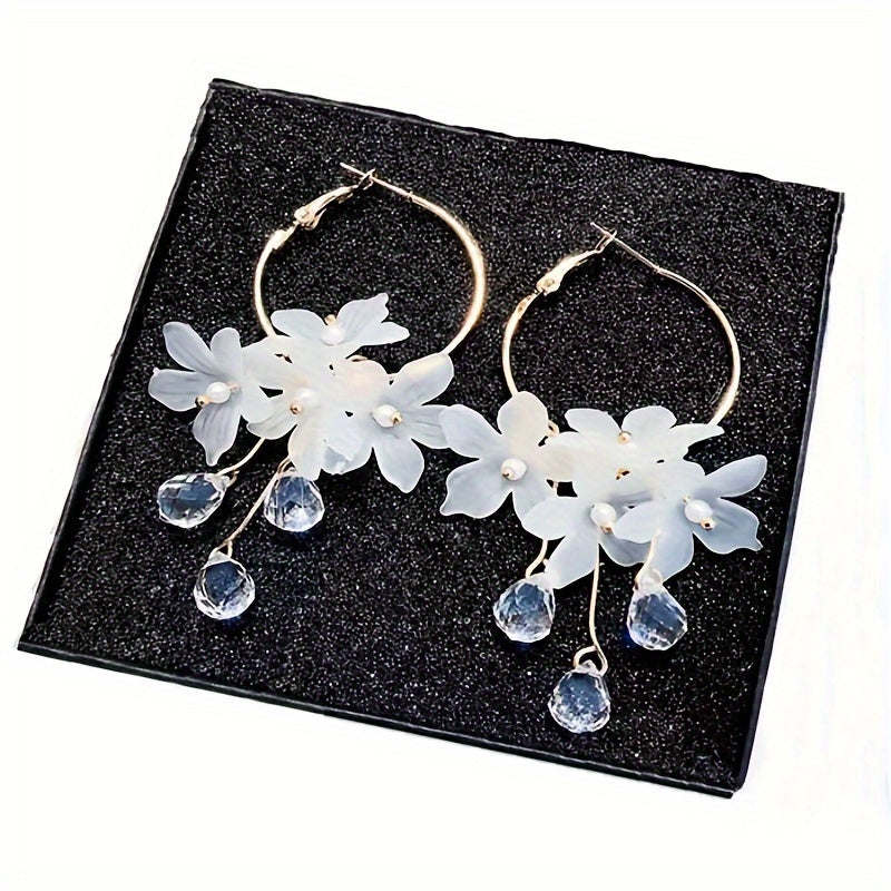 White Acrylic Flower Handmade Women's Long Earrings Female Wedding Party Jewelry Gift