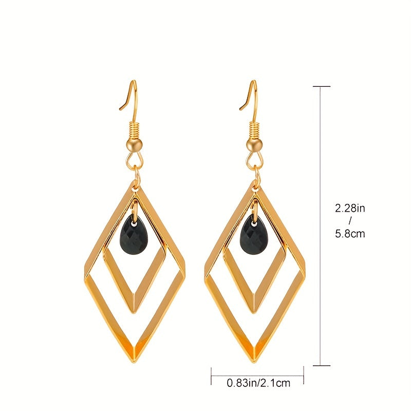 1 Pair, Retro Argyle Earrings, Black Rhinestone Pendant Hollow Square Earrings, Woman Girl Jewery, Holiday Gifts, Girlfriend Gifts, Jewelry Gift, Birthday Gifts, Mother's Day Gifts, Party Favors