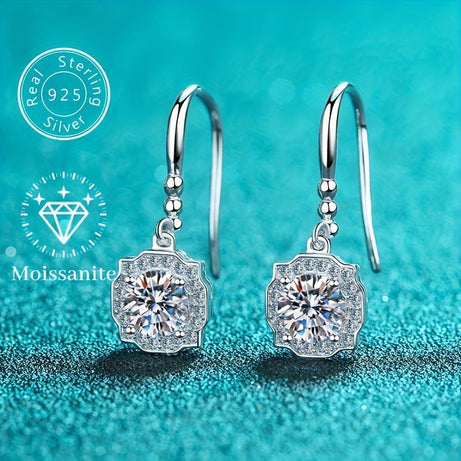 1ct Moissanite Hook Drop Earrings 18K Gold Plated 925 Silver Wedding Engagement Party Decor For Women Girls 1Pair