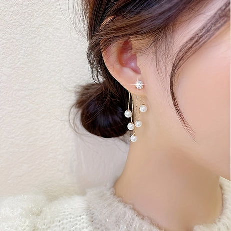 Women Tassel Artificial Pearl  Earrings, Classic Jewelry For Women Girls