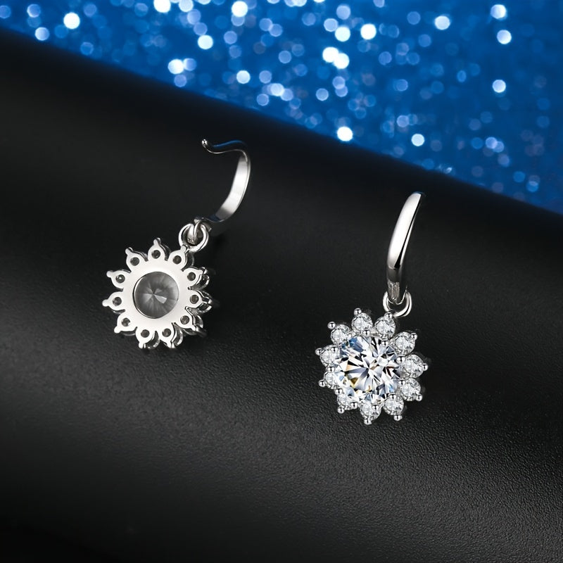 1 Pair Shiny Moissanite Drop Earrings Sunflower Shape Moissanite Elegant Hook Earrings Gift For Women Valentines / Mother's Day / Christmas / Birthday