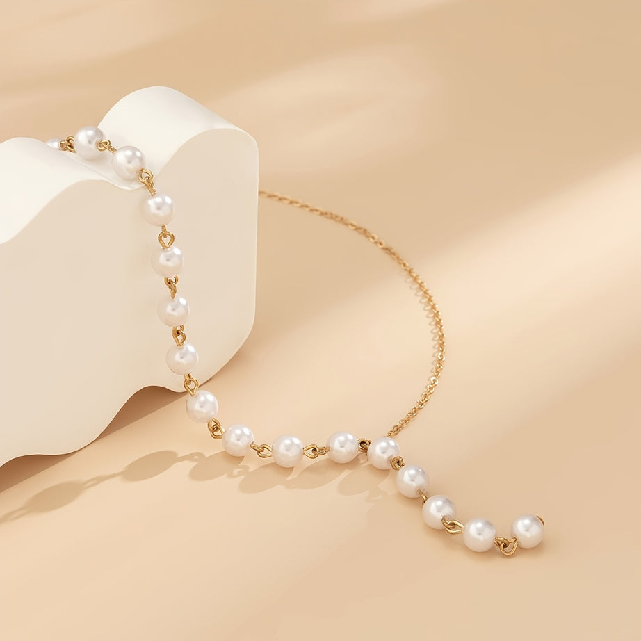 1 Elegant Fashion Pearl Hollow Chain Y-shaped Necklace Business Casual Versatile Temperament Clavicle Necklace