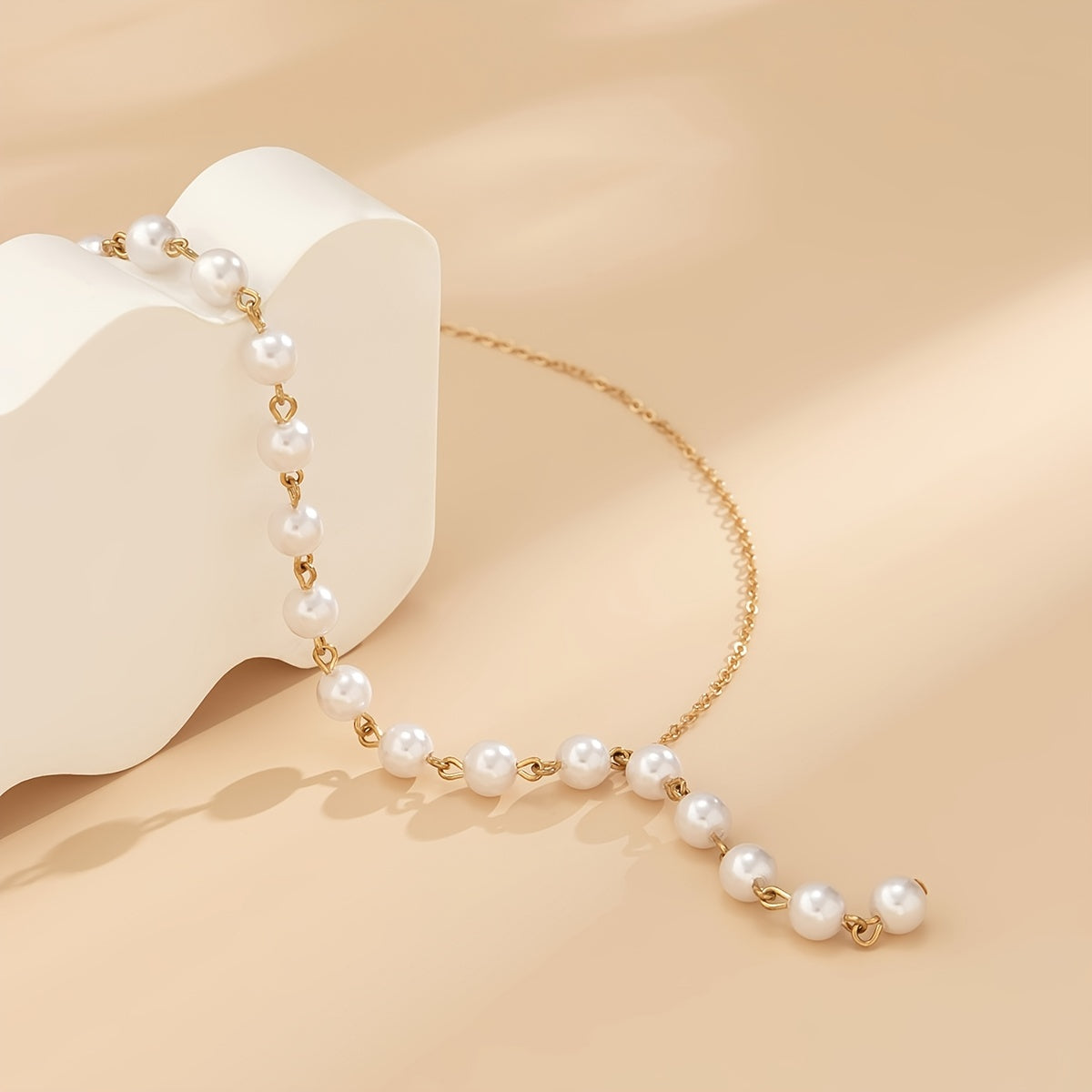 1 Elegant Fashion Pearl Hollow Chain Y-shaped Necklace Business Casual Versatile Temperament Clavicle Necklace