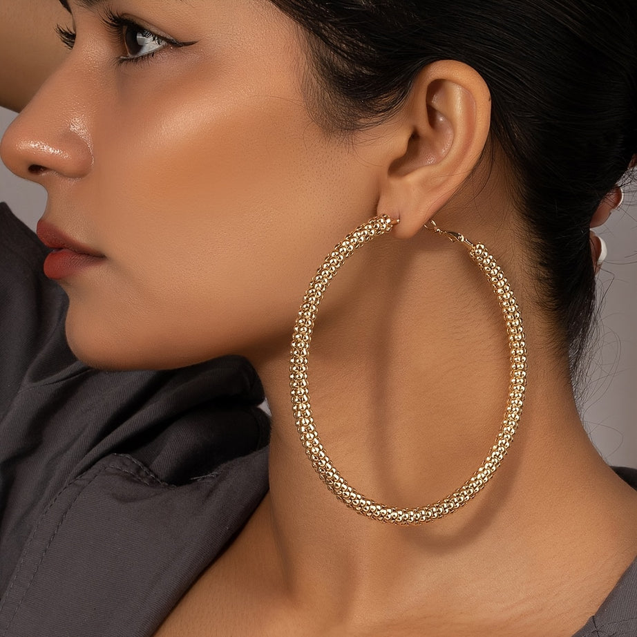 1pair Metal Circle Hoop Earrings Steel Earrings Elegant Style Jewelry Trendy Gift For Women Glamorous Party Gift