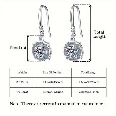 1ct Moissanite Hook Drop Earrings 18K Gold Plated 925 Silver Wedding Engagement Party Decor For Women Girls 1Pair