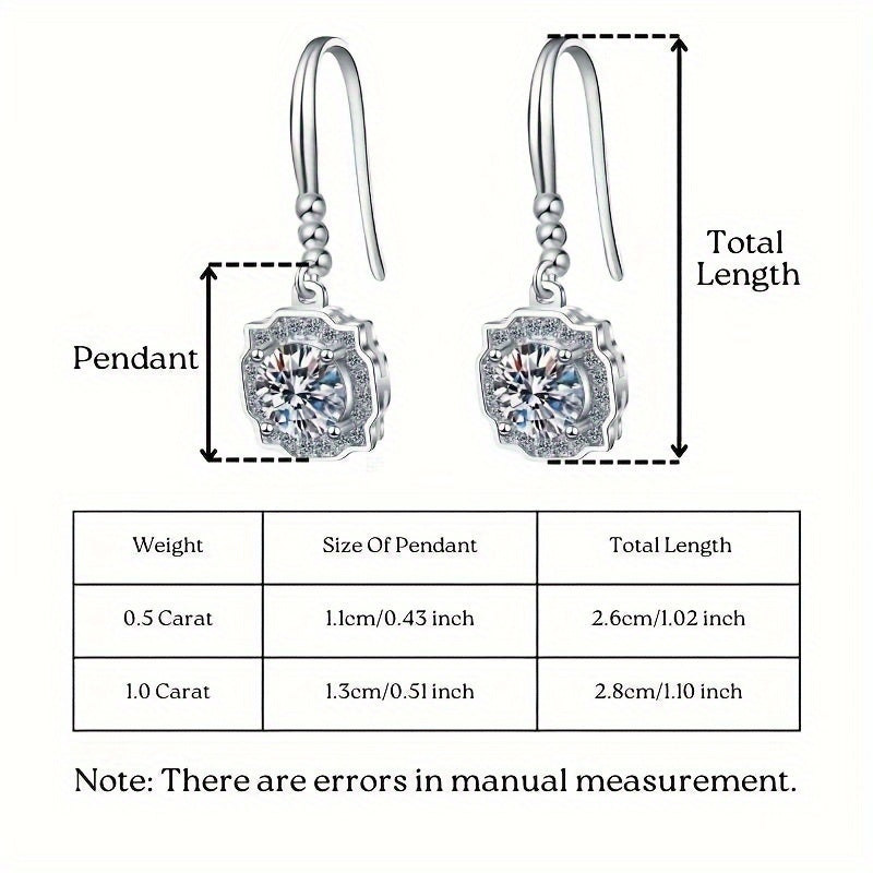 1ct Moissanite Hook Drop Earrings 18K Gold Plated 925 Silver Wedding Engagement Party Decor For Women Girls 1Pair