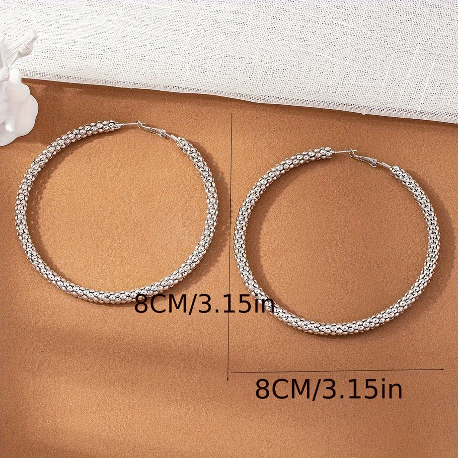 1pair Metal Circle Hoop Earrings Steel Earrings Elegant Style Jewelry Trendy Gift For Women Glamorous Party Gift