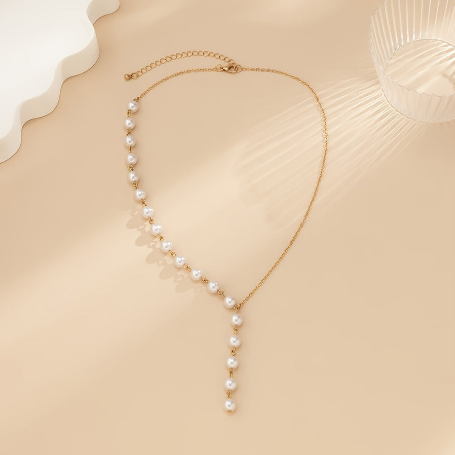 1 Elegant Fashion Pearl Hollow Chain Y-shaped Necklace Business Casual Versatile Temperament Clavicle Necklace