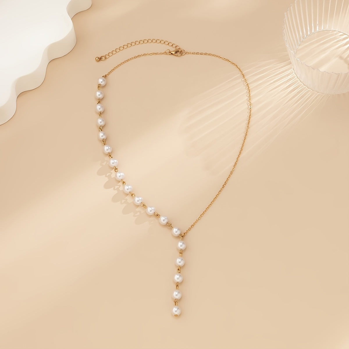 1 Elegant Fashion Pearl Hollow Chain Y-shaped Necklace Business Casual Versatile Temperament Clavicle Necklace