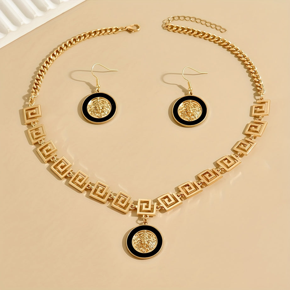 1 Pair Of Earrings + 1 Necklace Stylish Jewelry Set 18k Gold Plated Symbol Of Fashion And Nobility Match Daily Outfits Suitable For Men And Women