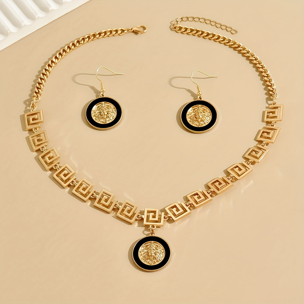 1 Pair Of Earrings + 1 Necklace Stylish Jewelry Set 18k Gold Plated Symbol Of Fashion And Nobility Match Daily Outfits Suitable For Men And Women