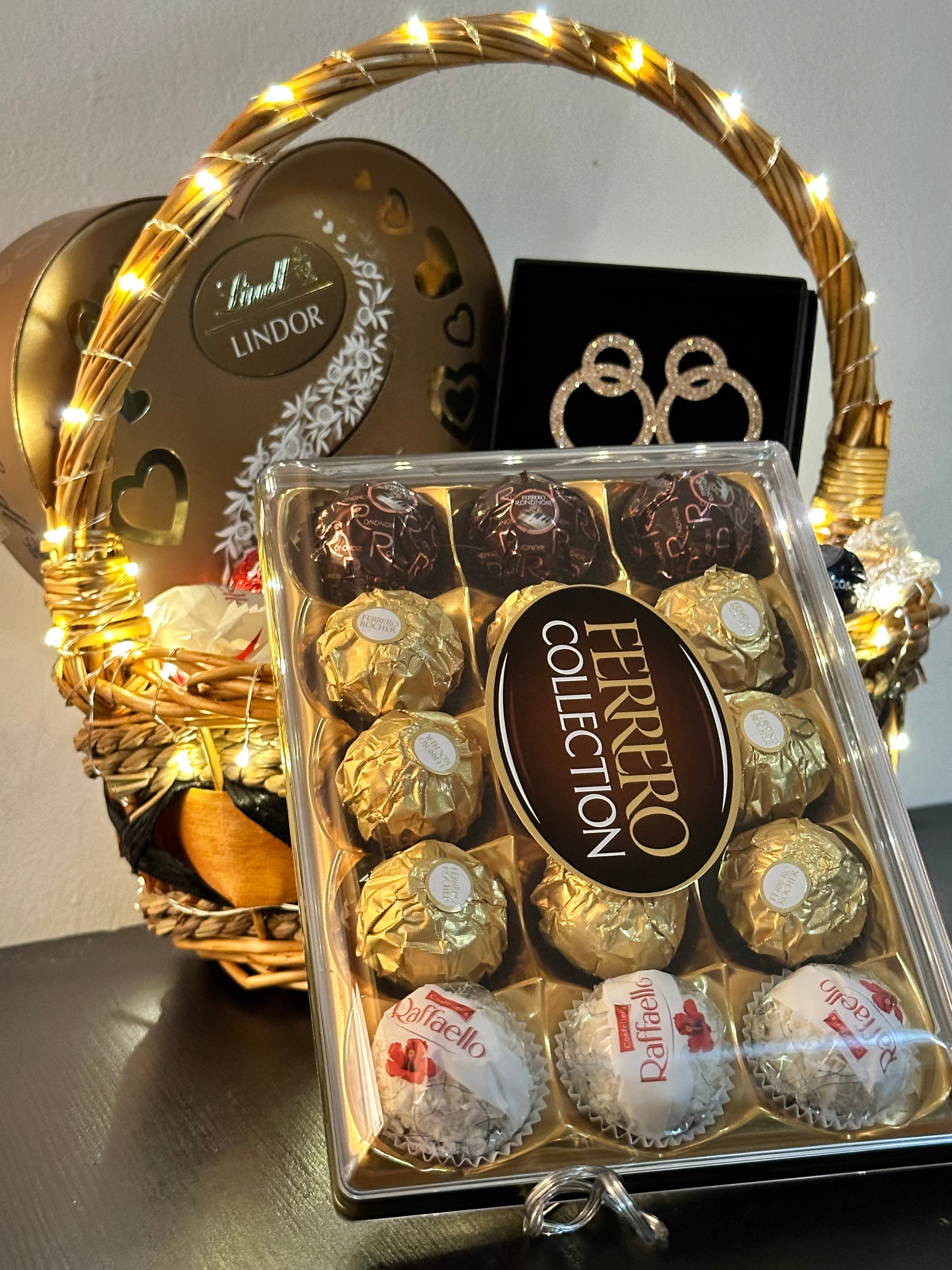 Valentine's Bliss Bucket: A Symphony of Sweets, Chocolates, Dazzling Earrings, and LED Elegance - A Perfect Gift of Love