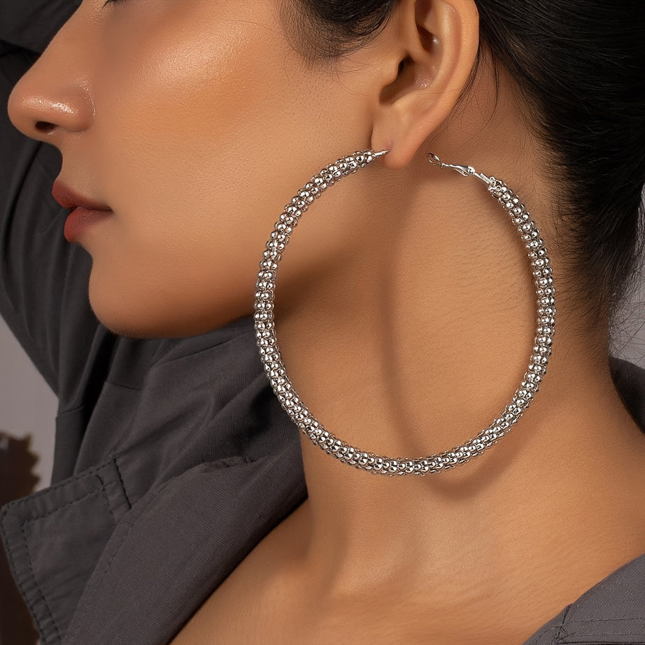 1pair Metal Circle Hoop Earrings Steel Earrings Elegant Style Jewelry Trendy Gift For Women Glamorous Party Gift