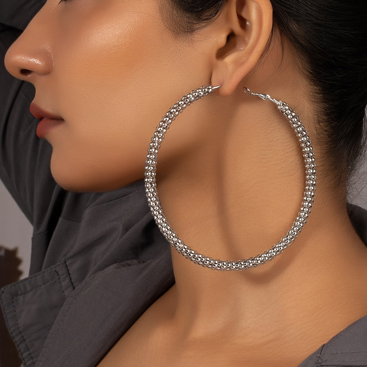 1pair Metal Circle Hoop Earrings Steel Earrings Elegant Style Jewelry Trendy Gift For Women Glamorous Party Gift