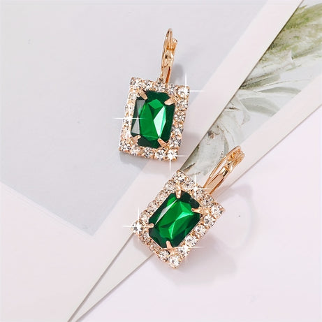 1 Necklace + 1 Pair Of Earrings + 1 Ring Elegant Jewelry Set Classy Rectangular Design Paved Emerald Zirconia Match Daily Outfits Party Accessories