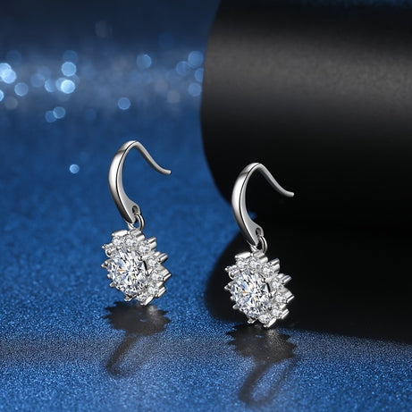 1 Pair Shiny Moissanite Drop Earrings Sunflower Shape Moissanite Elegant Hook Earrings Gift For Women Valentines / Mother's Day / Christmas / Birthday