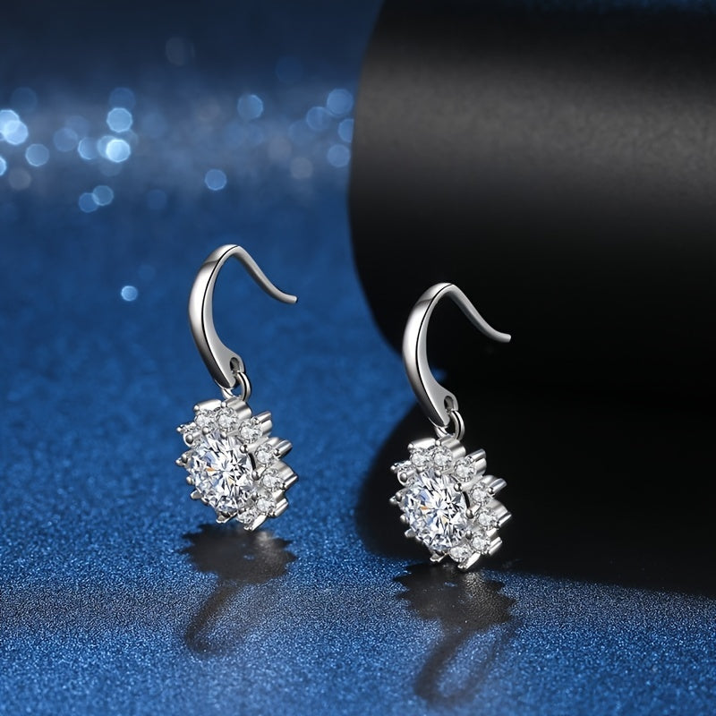 1 Pair Shiny Moissanite Drop Earrings Sunflower Shape Moissanite Elegant Hook Earrings Gift For Women Valentines / Mother's Day / Christmas / Birthday