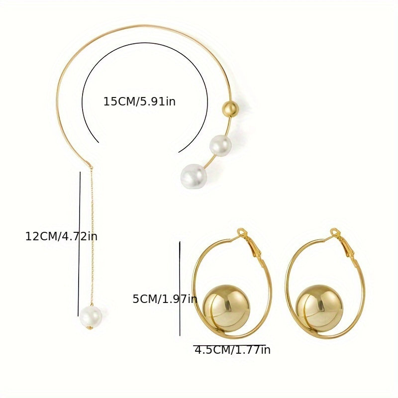 1 Pair Of Earrings + 1 Necklace Stylish Jewelry Set 14k Gold Plated Inlaid Artificial Pearl Golden Or Silvery Make Your Call Party Decor