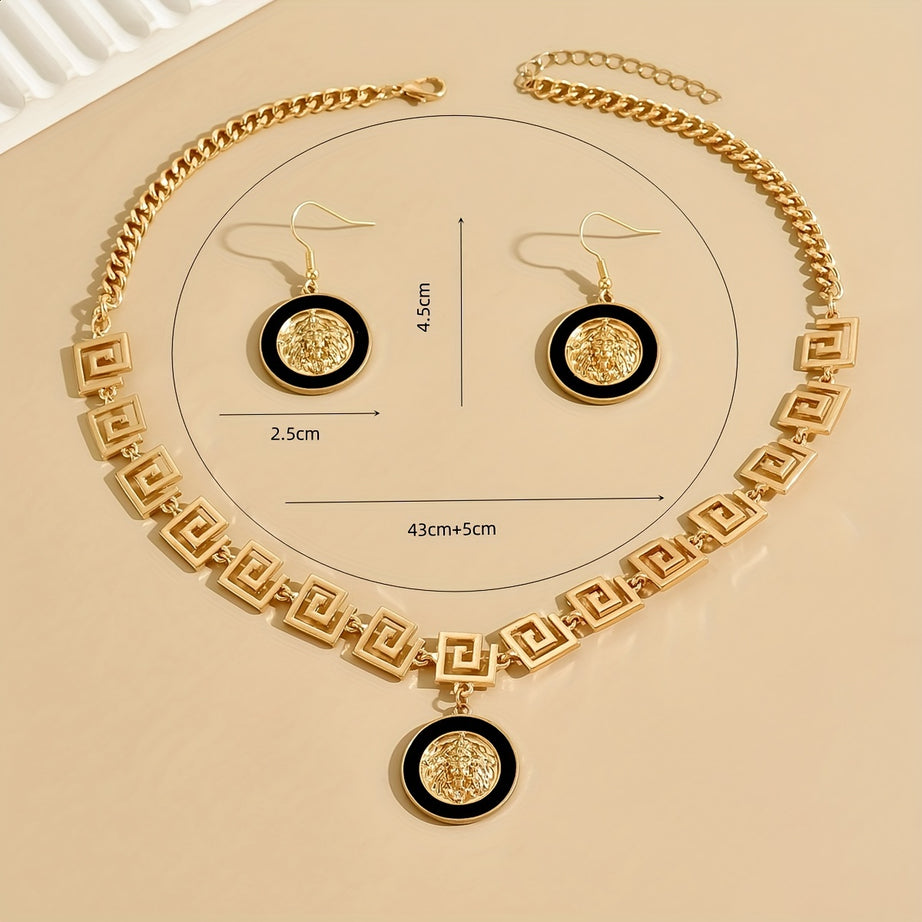 1 Pair Of Earrings + 1 Necklace Stylish Jewelry Set 18k Gold Plated Symbol Of Fashion And Nobility Match Daily Outfits Suitable For Men And Women