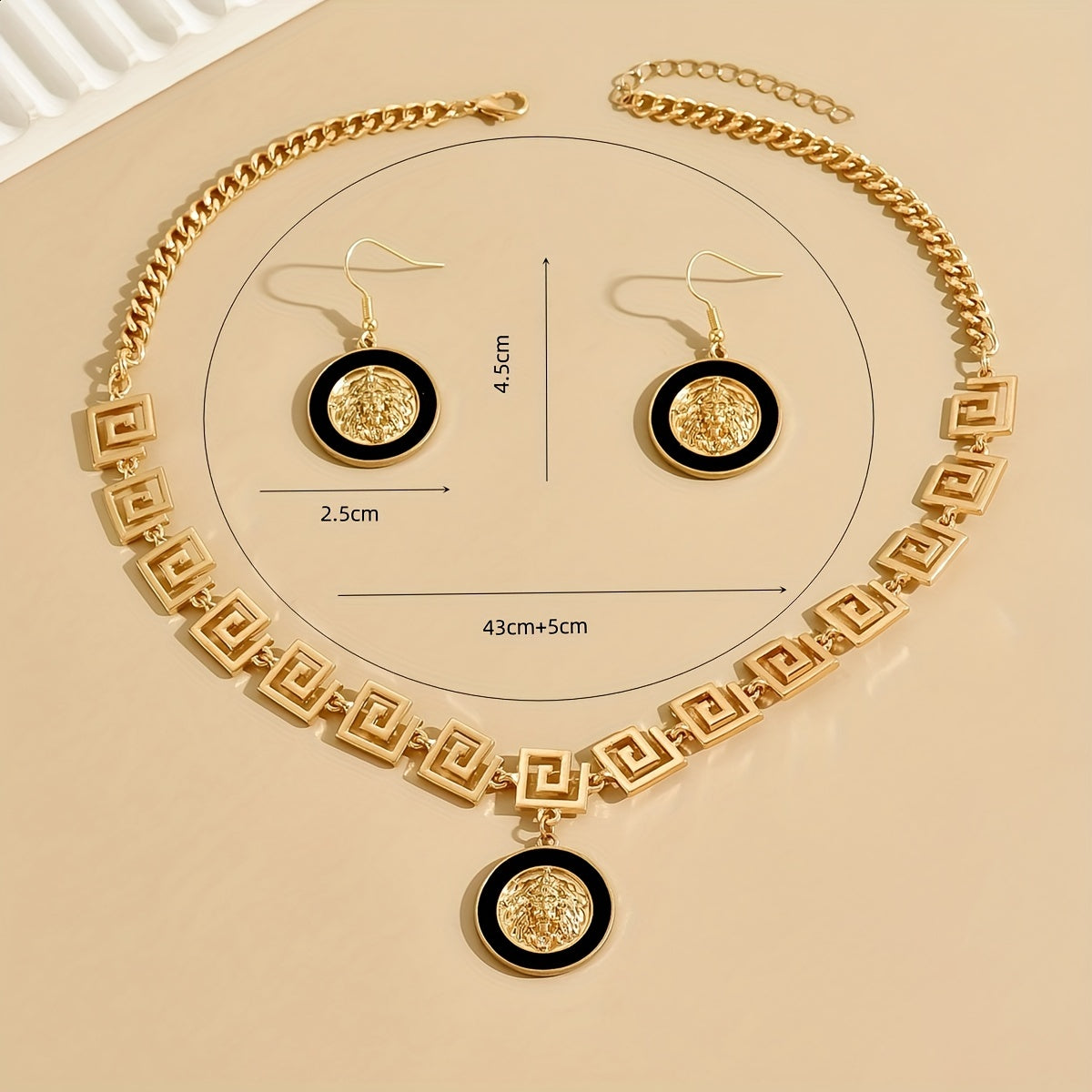 1 Pair Of Earrings + 1 Necklace Stylish Jewelry Set 18k Gold Plated Symbol Of Fashion And Nobility Match Daily Outfits Suitable For Men And Women