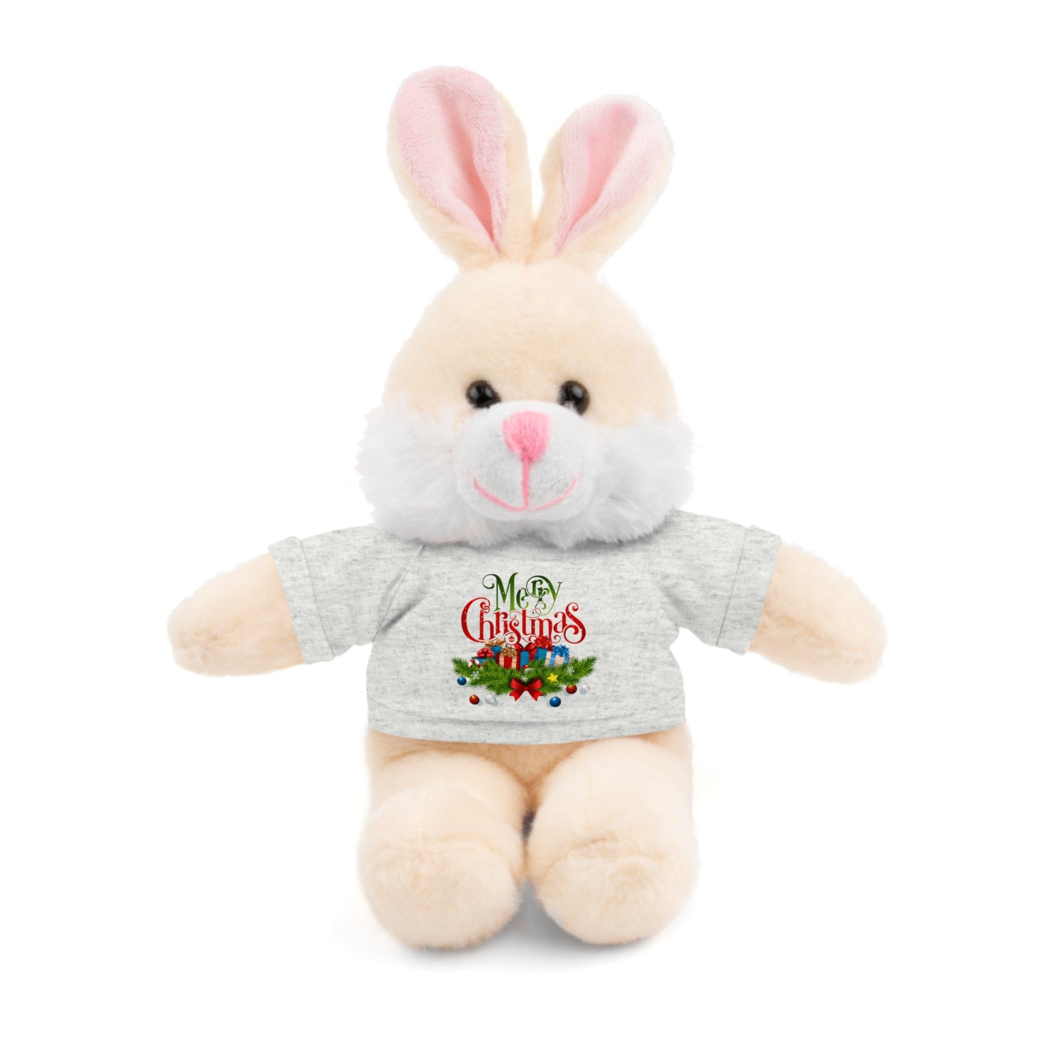 Printify Accessories Ash / Bunny / 8" Cuddly Christmas Companions: Stuffed Animals Adorned in Festive Tee Designs for Holiday Cheer!