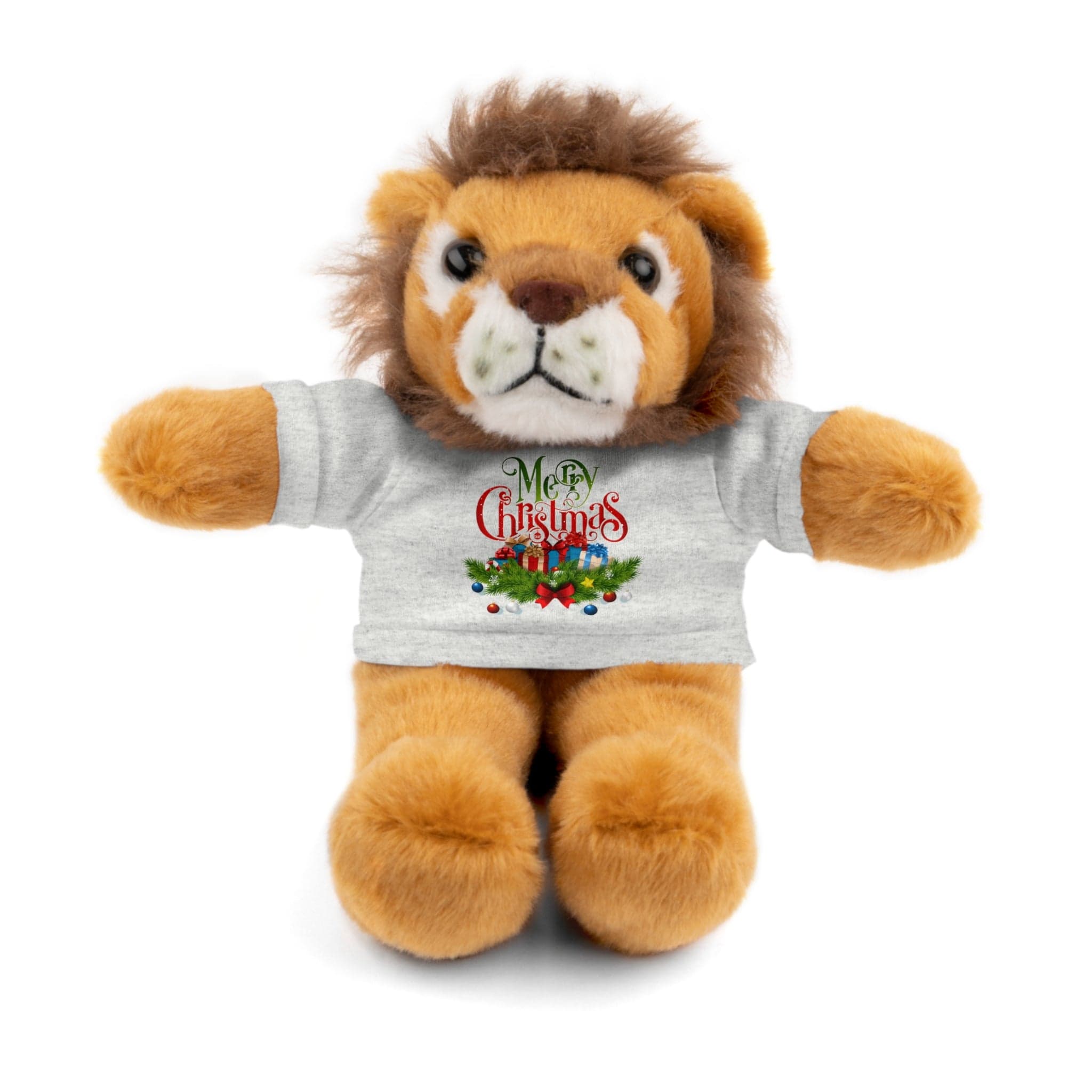 Printify Accessories Ash / Lion / 8" Cuddly Christmas Companions: Stuffed Animals Adorned in Festive Tee Designs for Holiday Cheer!