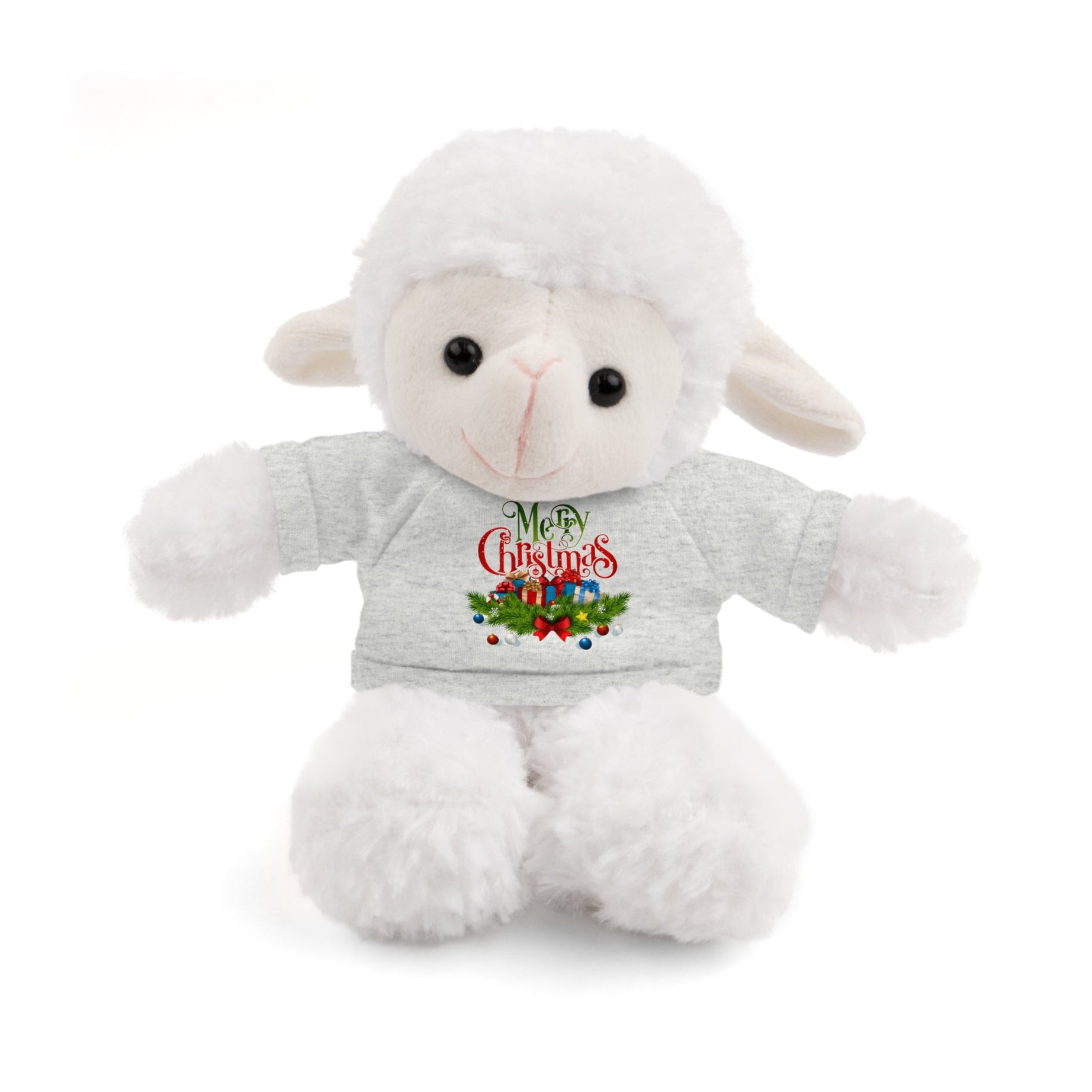 Printify Accessories Ash / Sheep / 8" Cuddly Christmas Companions: Stuffed Animals Adorned in Festive Tee Designs for Holiday Cheer!