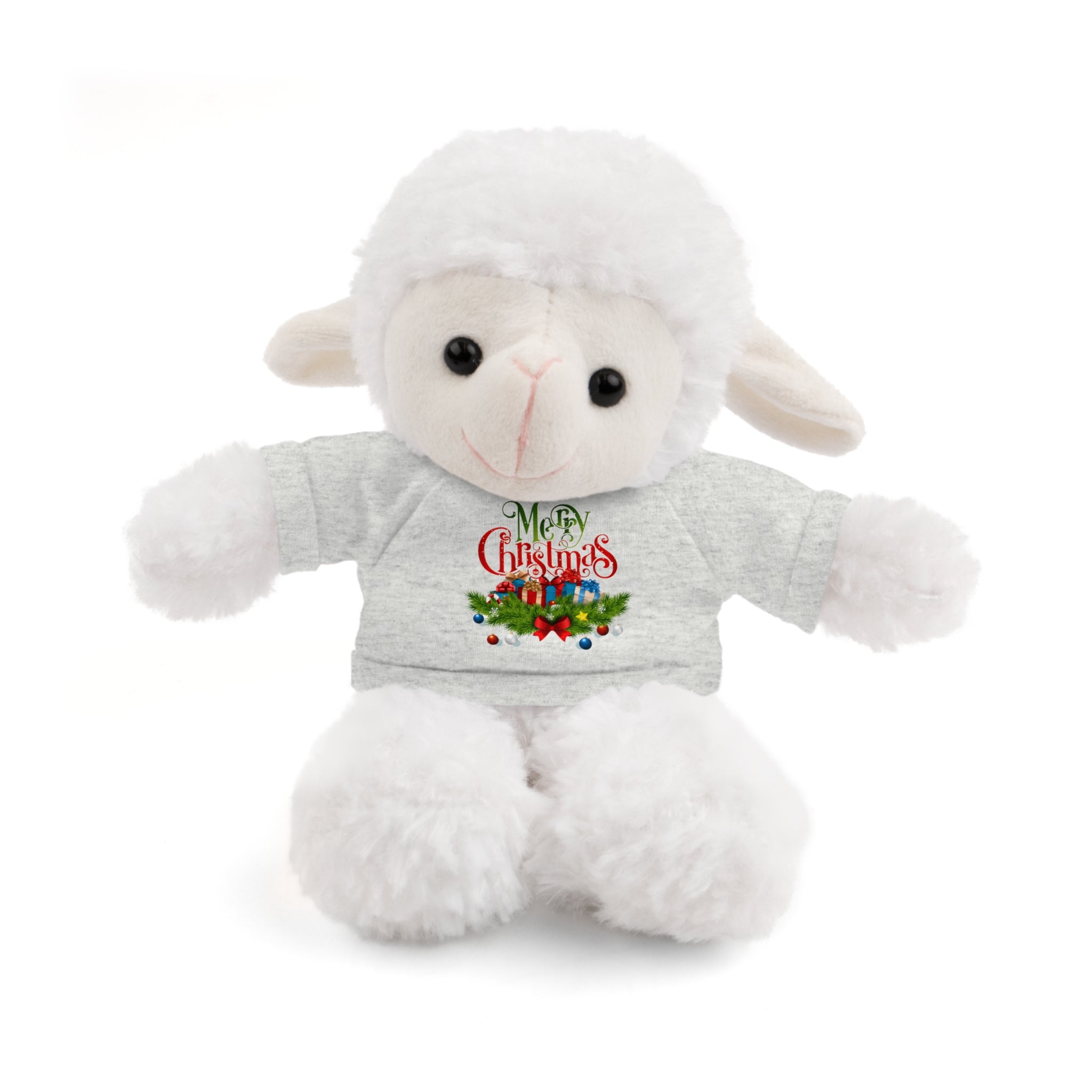 Printify Accessories Ash / Sheep / 8" Cuddly Christmas Companions: Stuffed Animals Adorned in Festive Tee Designs for Holiday Cheer!