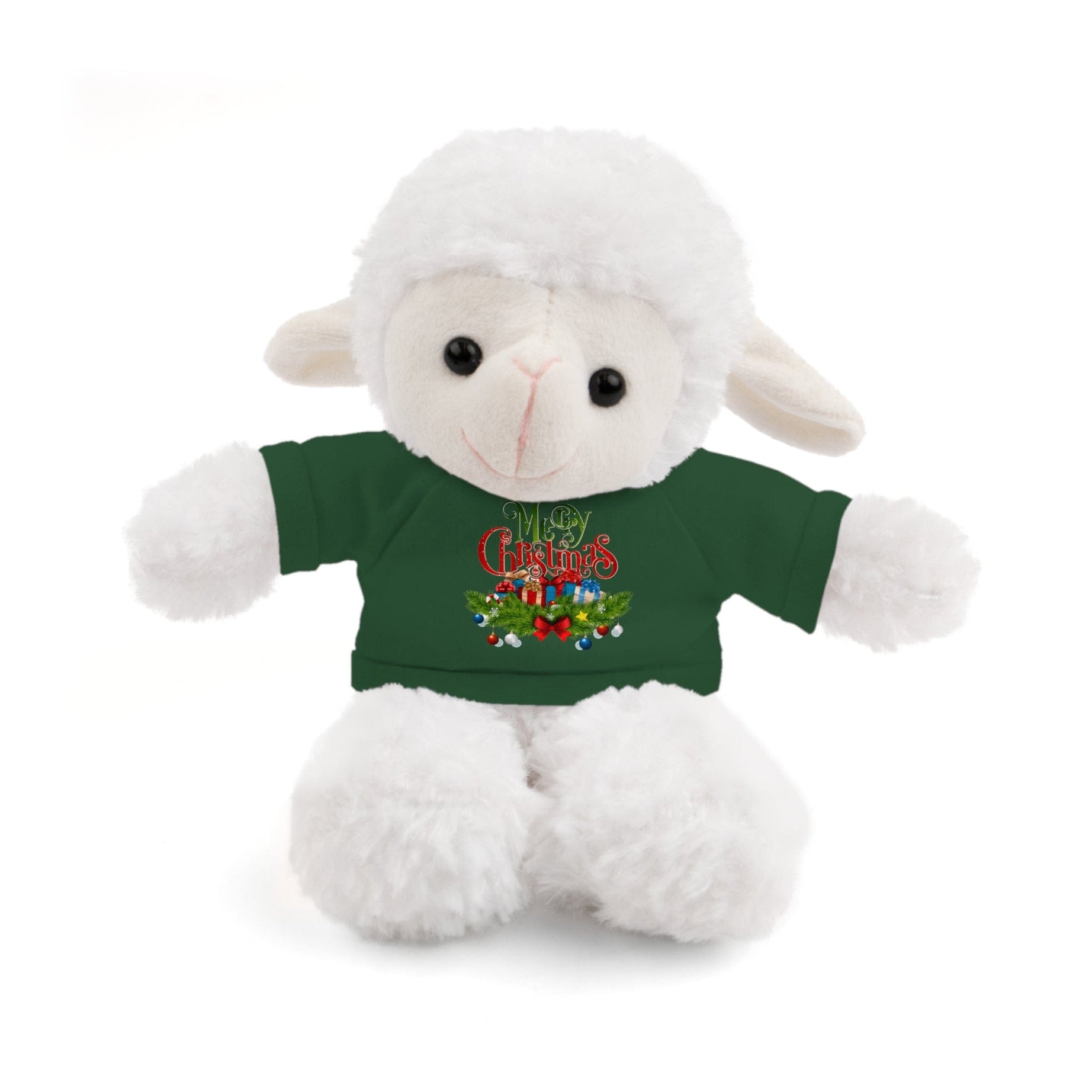 Printify Accessories Forest Green / Sheep / 8" Cuddly Christmas Companions: Stuffed Animals Adorned in Festive Tee Designs for Holiday Cheer!