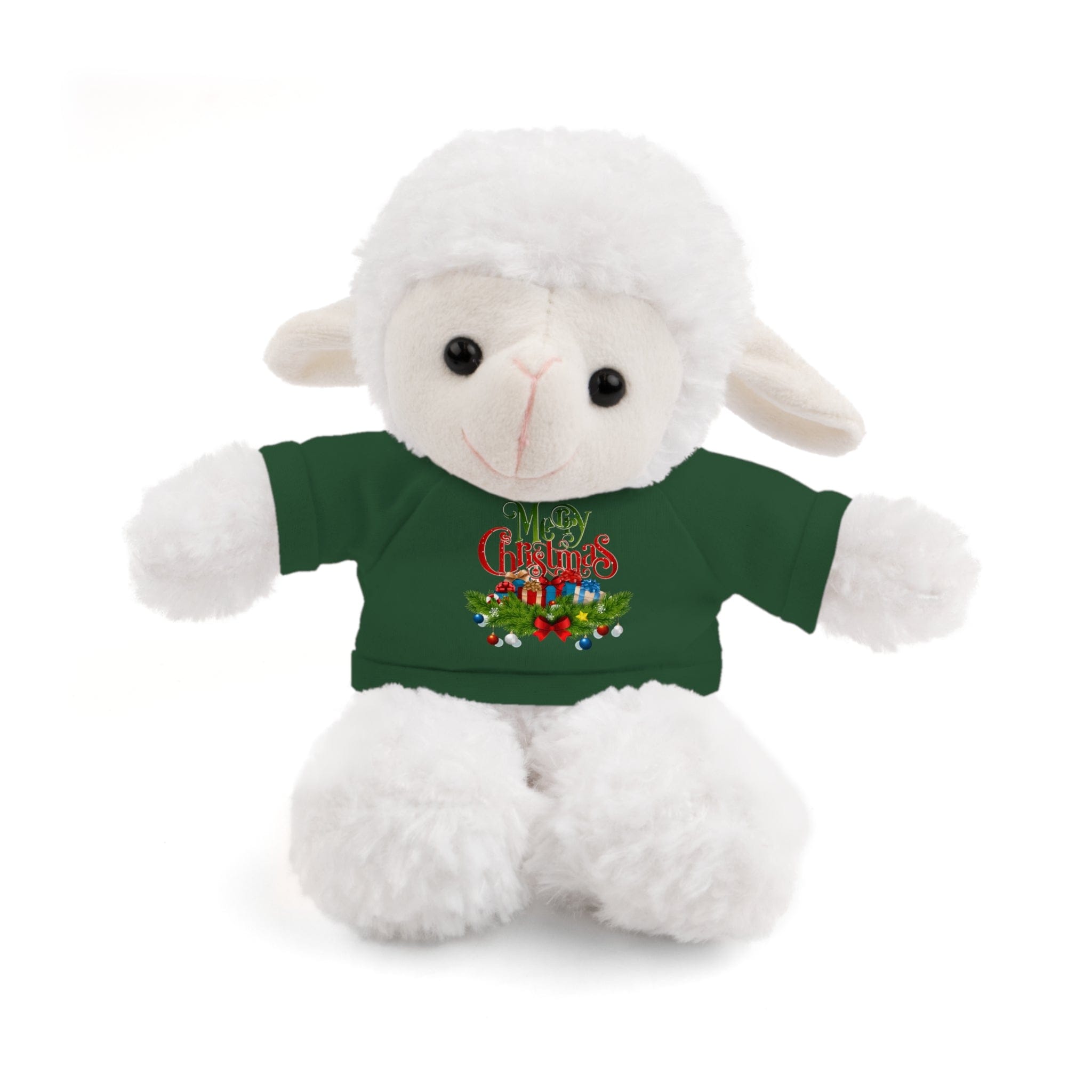 Printify Accessories Forest Green / Sheep / 8" Cuddly Christmas Companions: Stuffed Animals Adorned in Festive Tee Designs for Holiday Cheer!