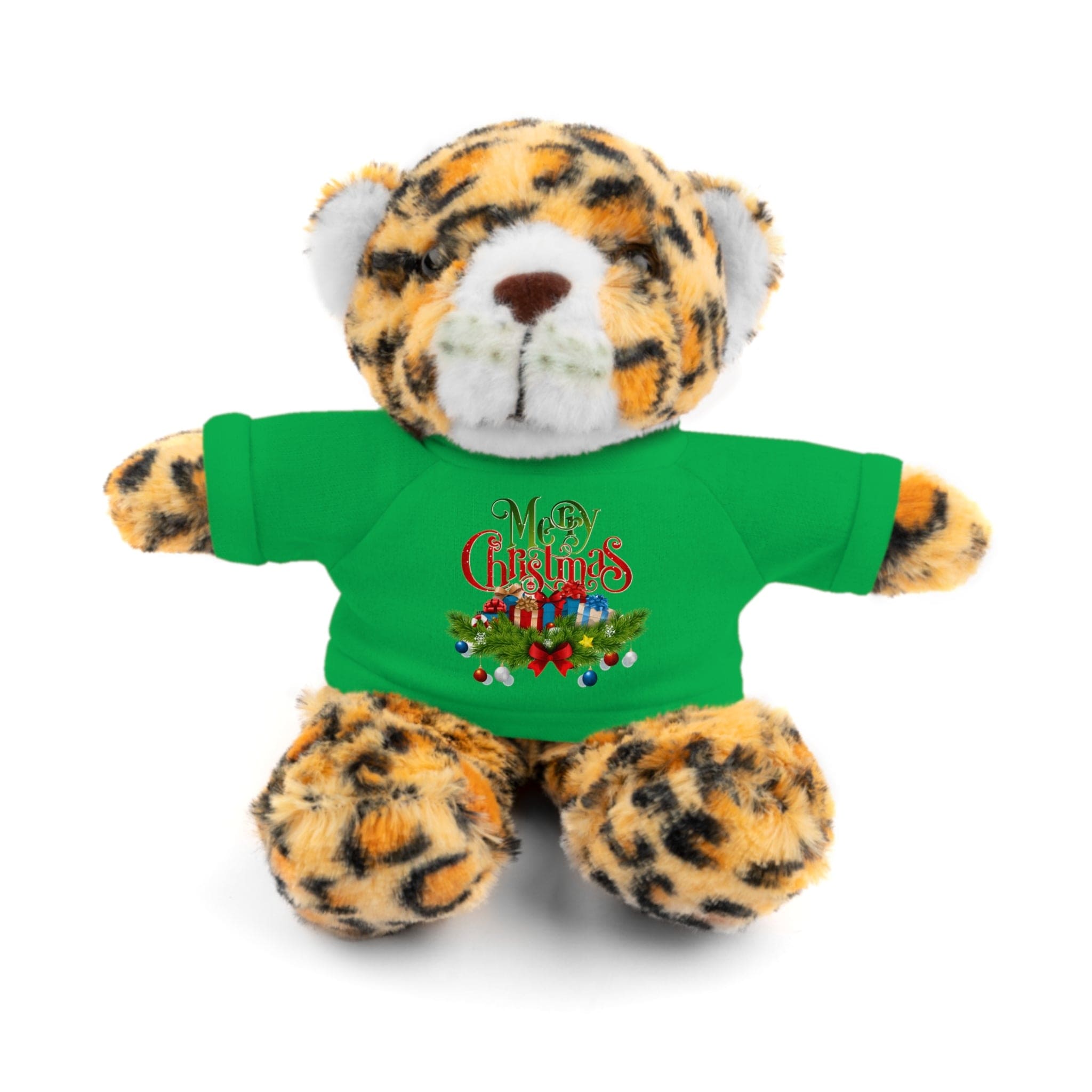 Printify Accessories Irish Green / Jaguar / 8" Cuddly Christmas Companions: Stuffed Animals Adorned in Festive Tee Designs for Holiday Cheer!