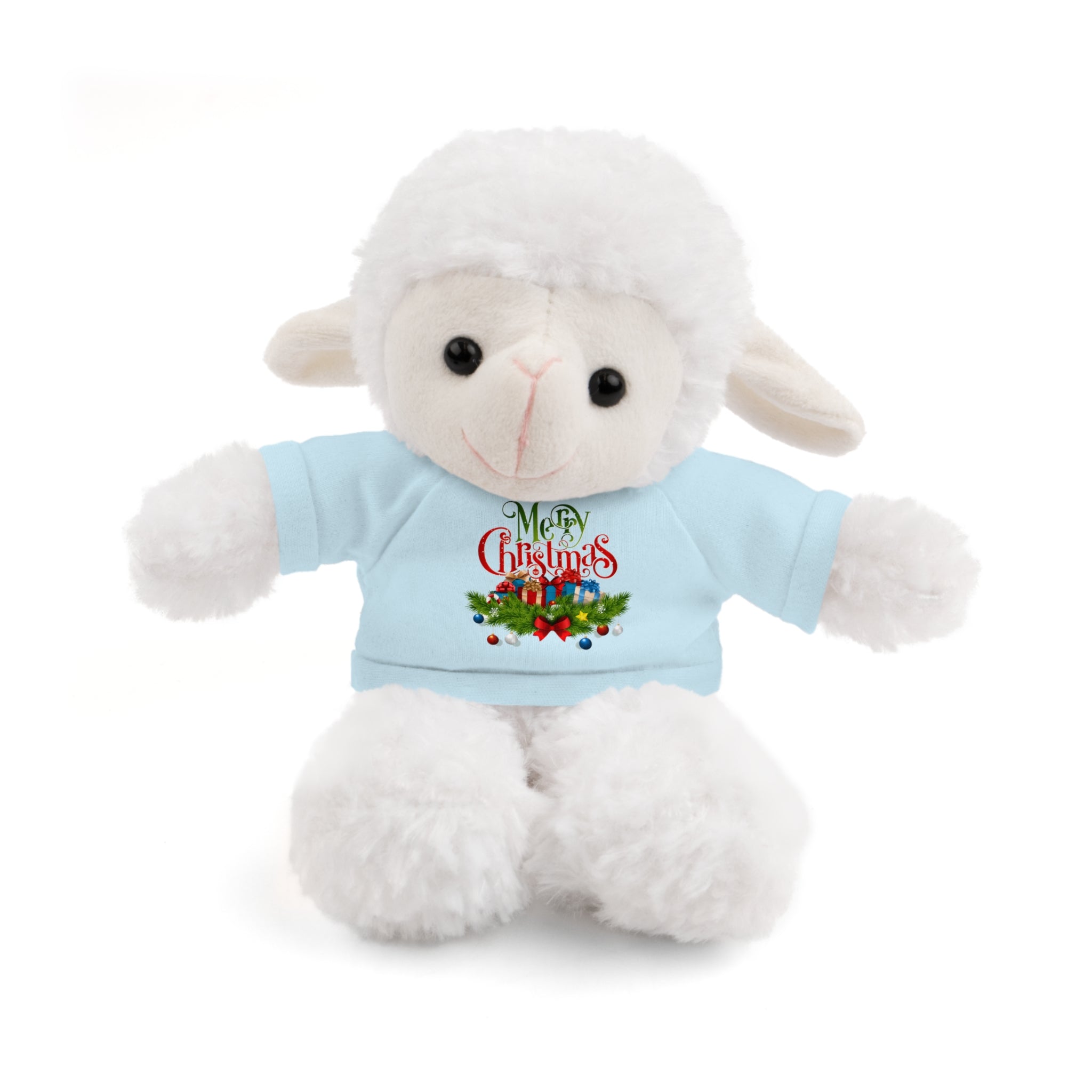 Printify Accessories Light Blue / Sheep / 8" Cuddly Christmas Companions: Stuffed Animals Adorned in Festive Tee Designs for Holiday Cheer!