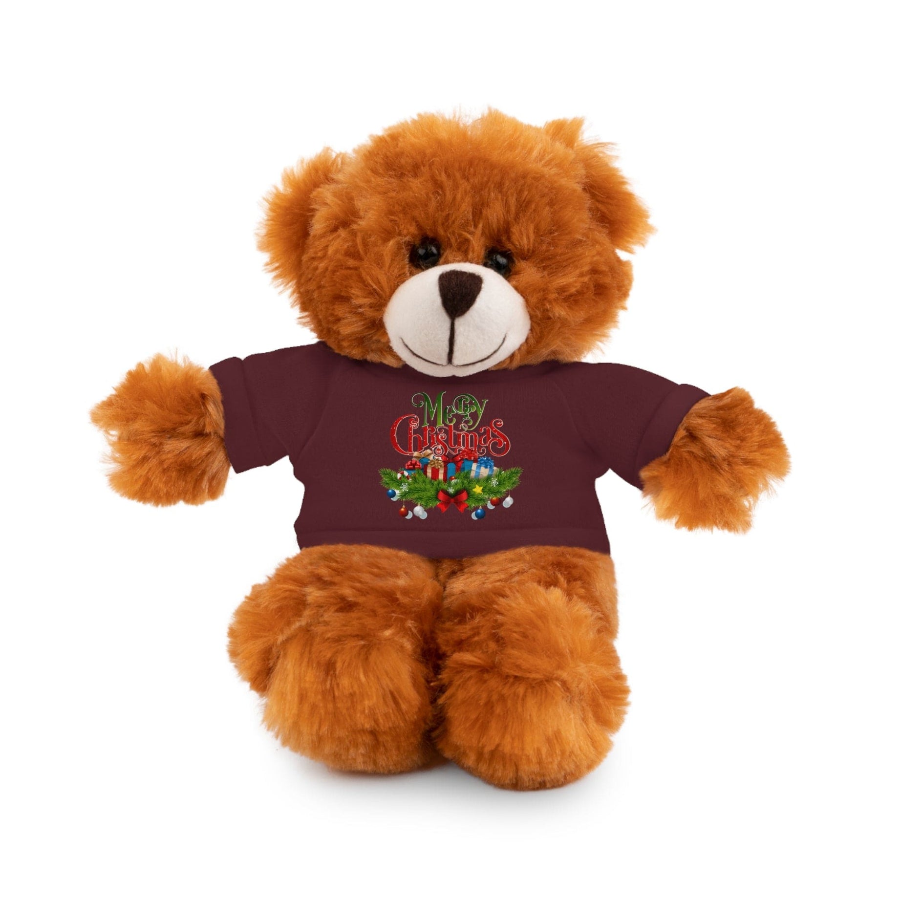 Printify Accessories Maroon / Bear / 8" Cuddly Christmas Companions: Stuffed Animals Adorned in Festive Tee Designs for Holiday Cheer!