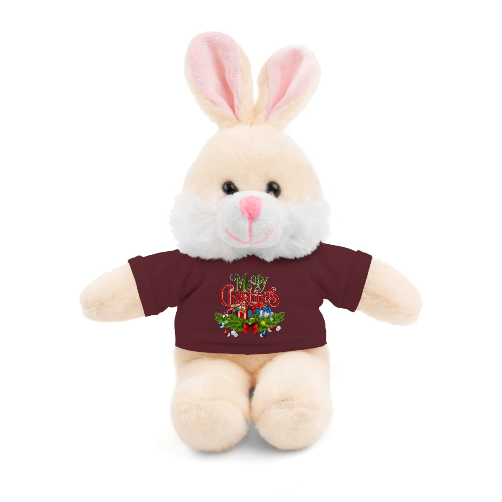 Printify Accessories Maroon / Bunny / 8" Cuddly Christmas Companions: Stuffed Animals Adorned in Festive Tee Designs for Holiday Cheer!