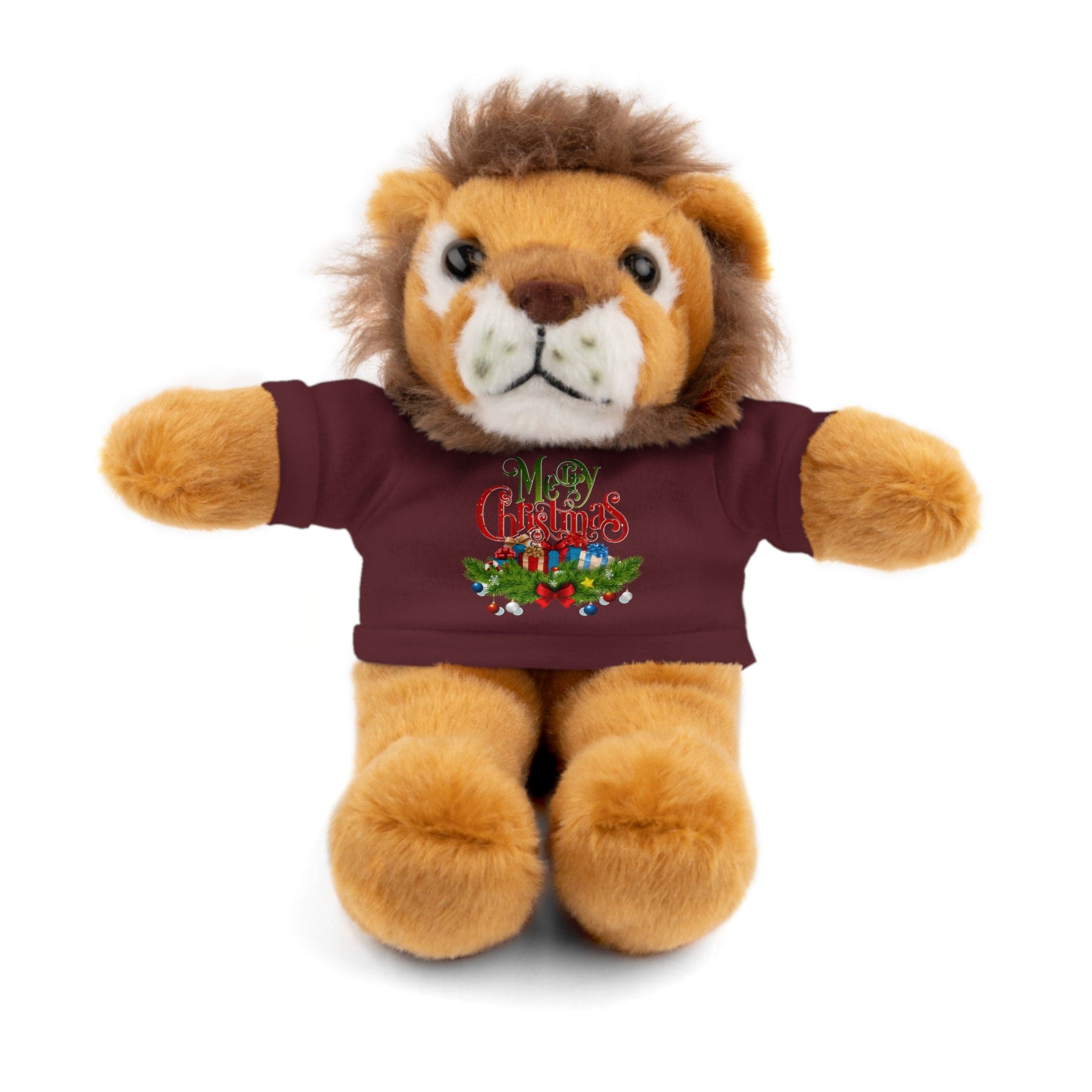 Printify Accessories Maroon / Lion / 8" Cuddly Christmas Companions: Stuffed Animals Adorned in Festive Tee Designs for Holiday Cheer!