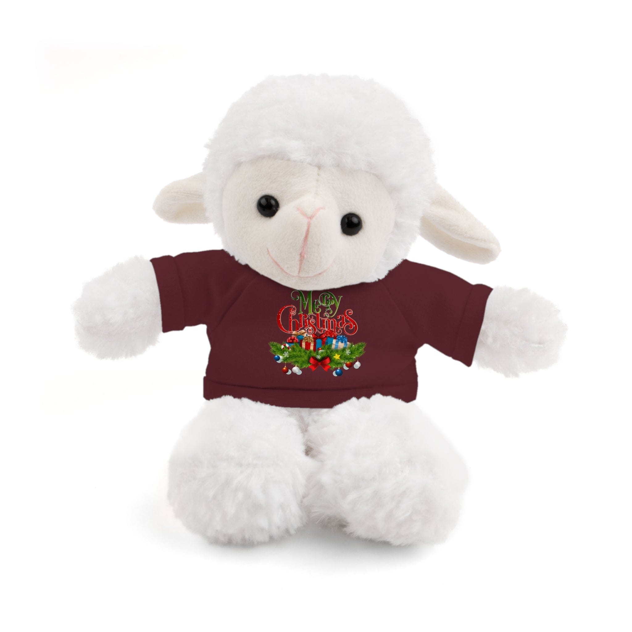 Printify Accessories Maroon / Sheep / 8" Cuddly Christmas Companions: Stuffed Animals Adorned in Festive Tee Designs for Holiday Cheer!