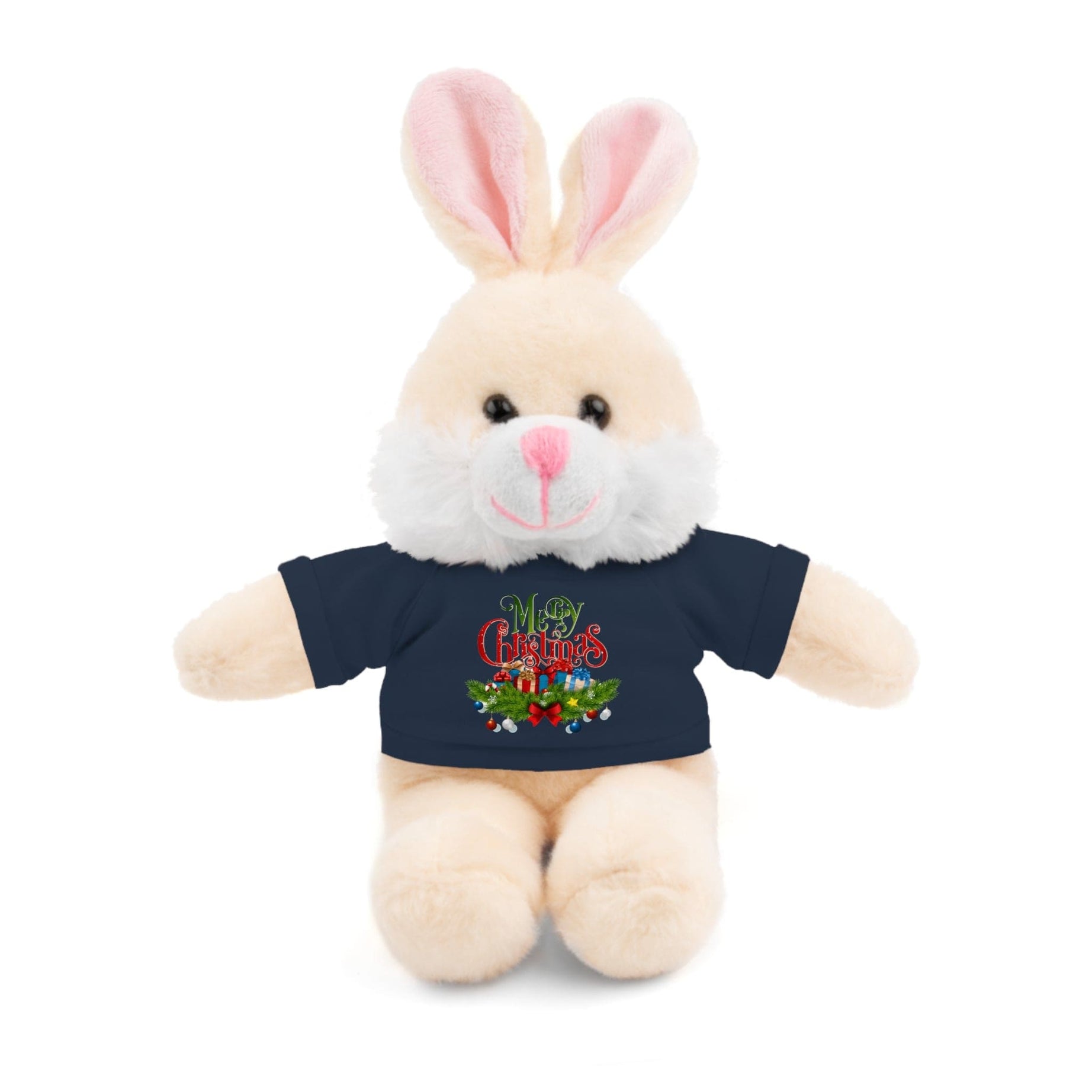 Printify Accessories Navy / Bunny / 8" Cuddly Christmas Companions: Stuffed Animals Adorned in Festive Tee Designs for Holiday Cheer!